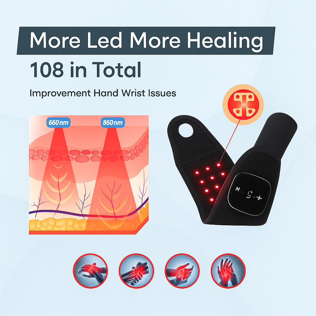 Cordless Infrared Light - Wrist Wrap Brace with Massager
