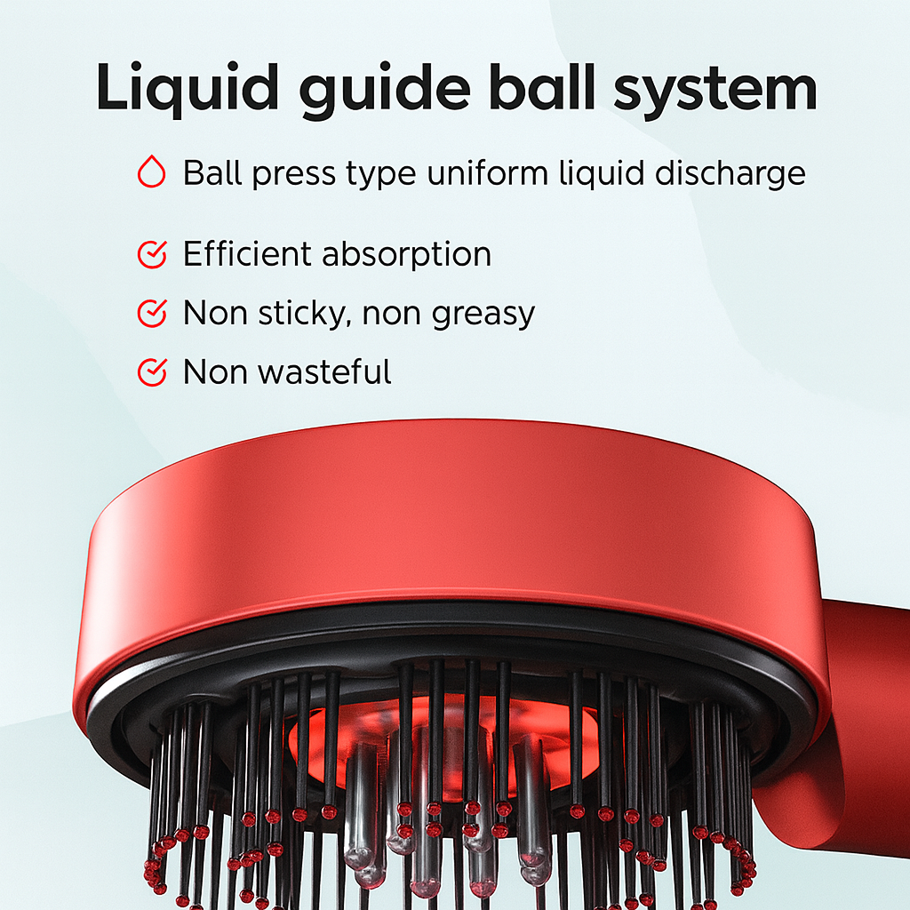 Close-up of the Vyalight scalp comb liquid guide ball system